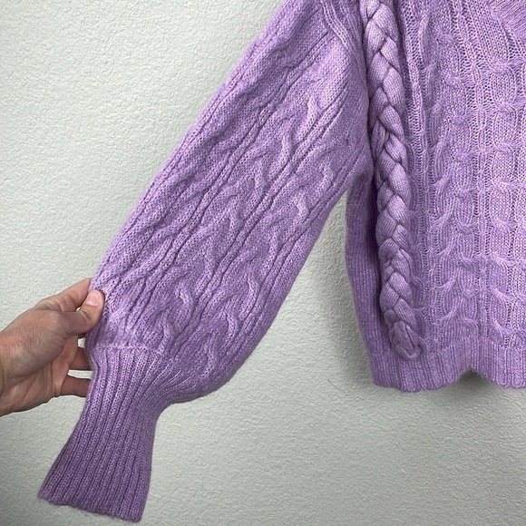 NWT Have One Maglia Donna Braided Chunky Cable Knit Sweater Light Purple Alpaca - Picture 2 of 8